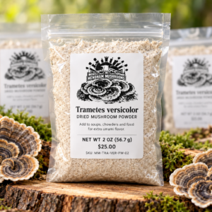 Mendham Mushrooms Trametes versicolor dried mushroom powder in 2 oz pouch